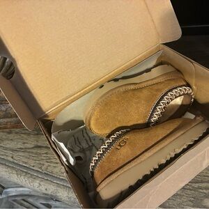 UGG Tan Suede Slippers with Chain Accent